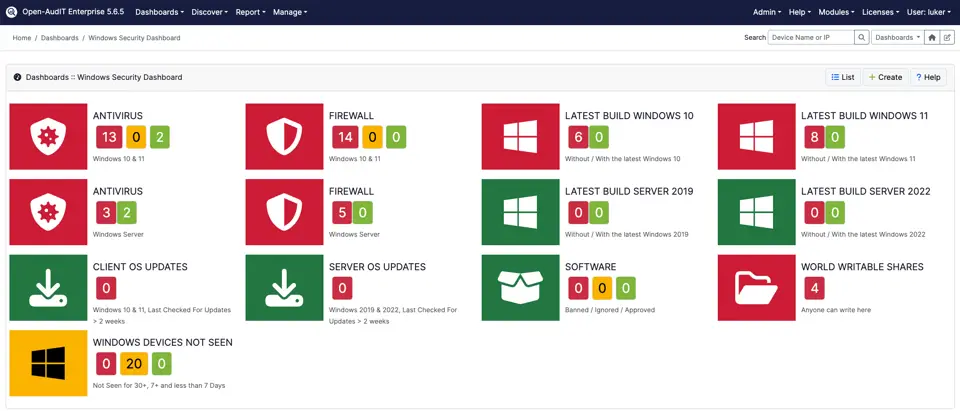 Open-AudIT Windows security dashboard