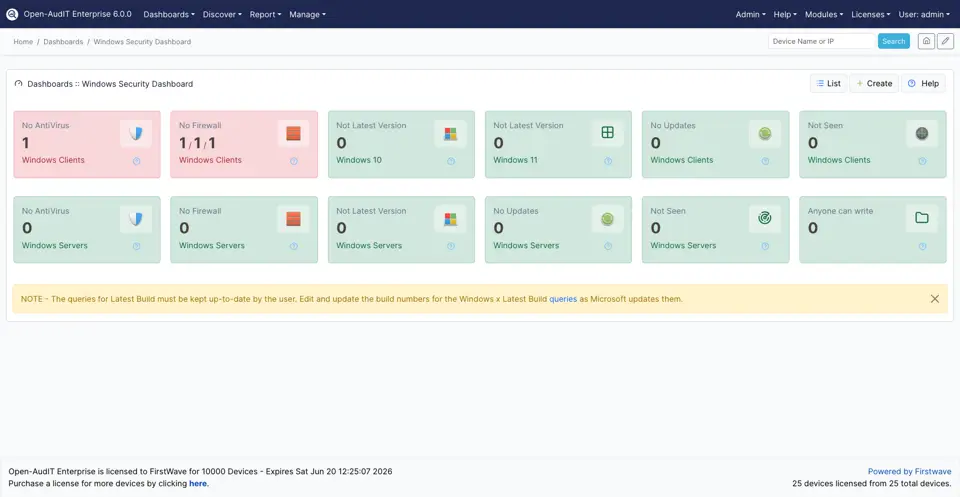 Open-AudIT security dashboard