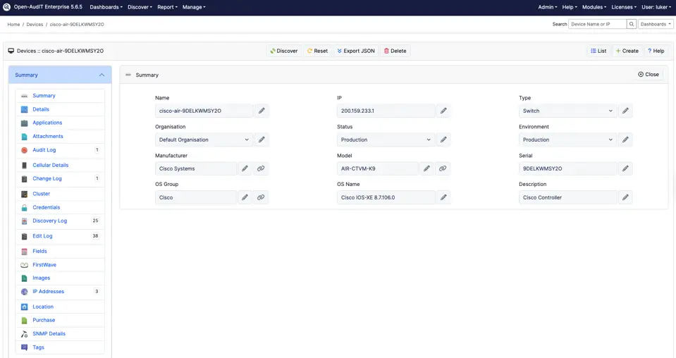 Open-AudIT detailed device view