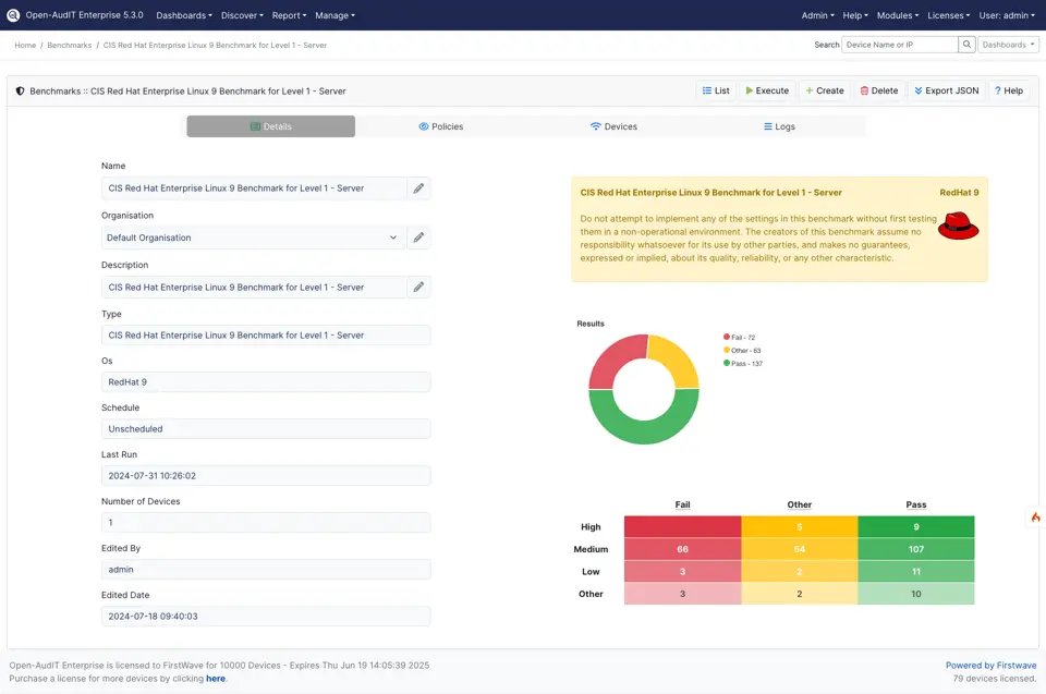 Open-AudIT benchmarks compliance view